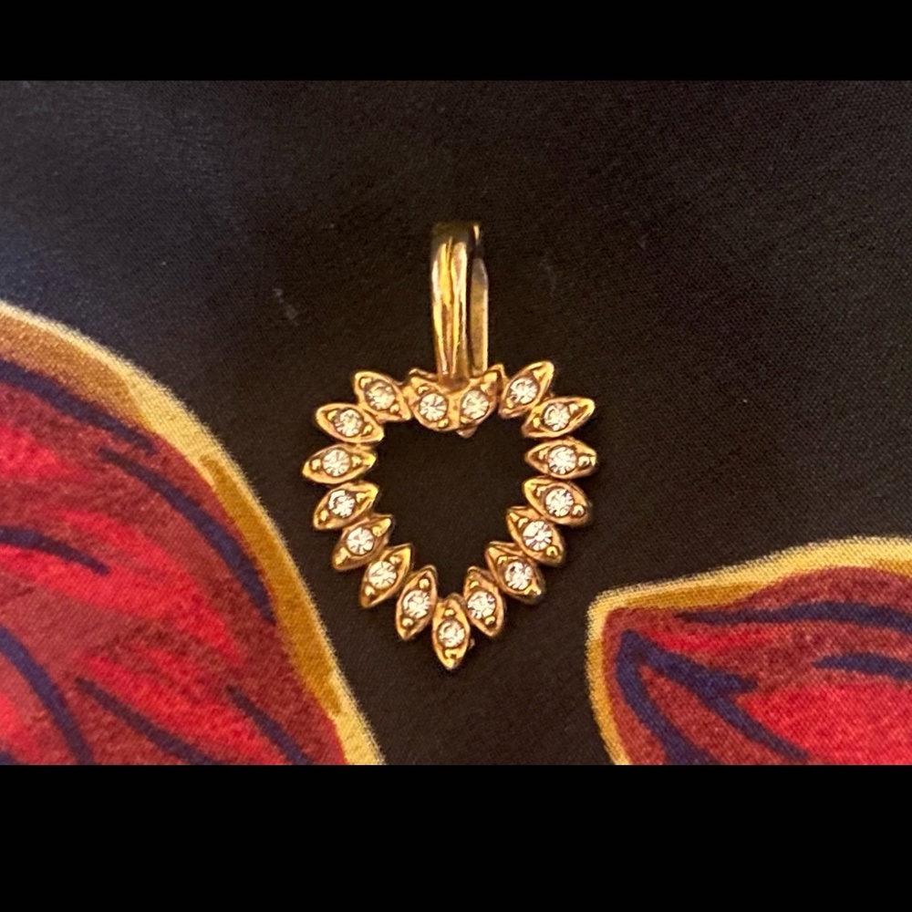 Vintage Rhinestone Heart Pendant signed Roman